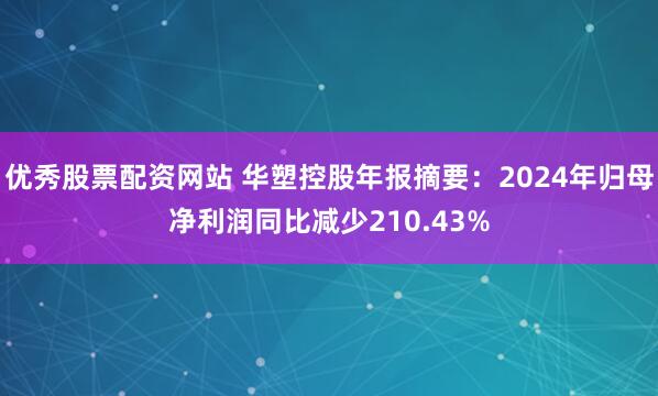 优秀股票配资网站 华塑控股年报摘要：2024年归母净利润同比减少210.43%